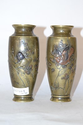 Lot 222 - A small pair of Japanese brass vases with...
