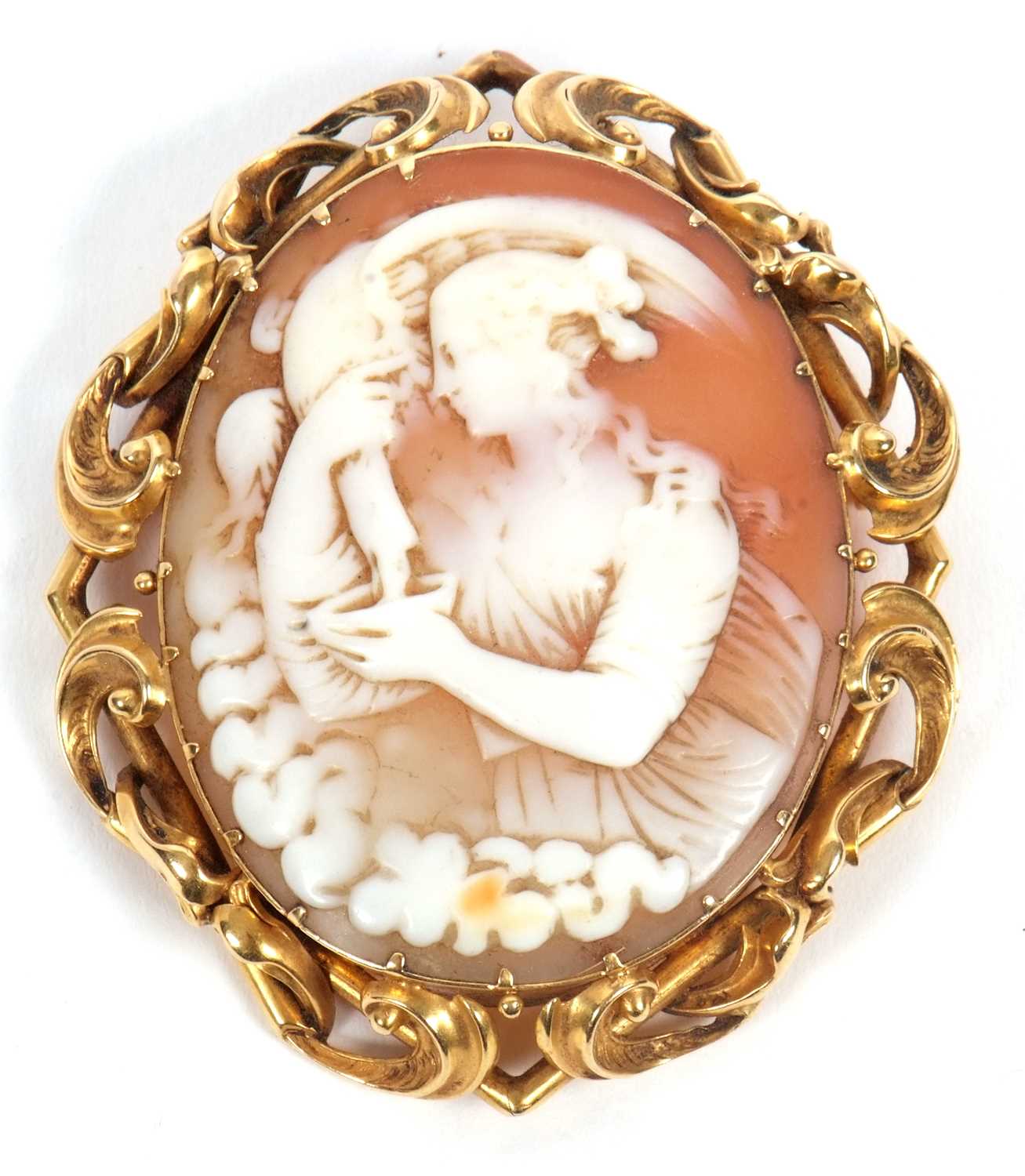 Lot 87 - A 19th century cameo brooch, the oval shell...