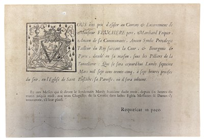Lot 1231 - French BURIAL BROADSIDE. Monday, September 17,...