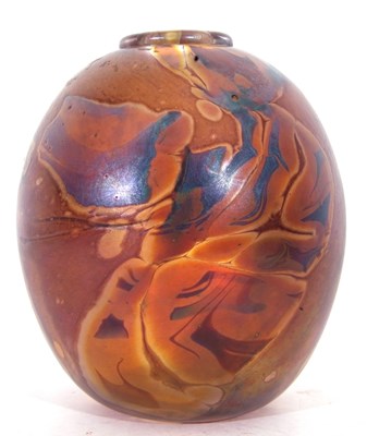 Lot 8 - Globular Studio glass vase, the brown ground...