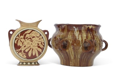 Lot 39 - Linthorpe jardiniere with brown glazed...