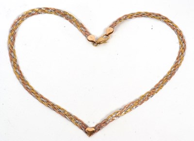 Lot 168 - A 9ct tri-colour gold, the plaited necklace...
