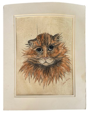 Lot 1268 - A mounted watercolour portrait of a ginger cat,...