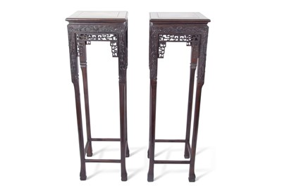 Lot 115 - Pair of Chinese hardwood jardiniere stands,...