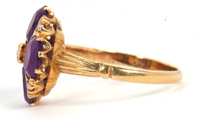 Lot 28 - An 18ct amethyst and seed pearl ring, the four...