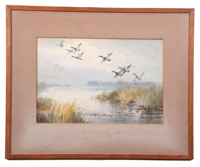 Lot 159 - Roland Green (1896-1972), Ducks alighting over...