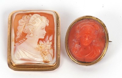 Lot 109 - Two cameo brooches: to include a square cameo...