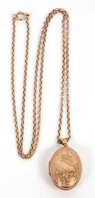 Lot 185 - A 9ct oval locket and unmarked chain, the oval...