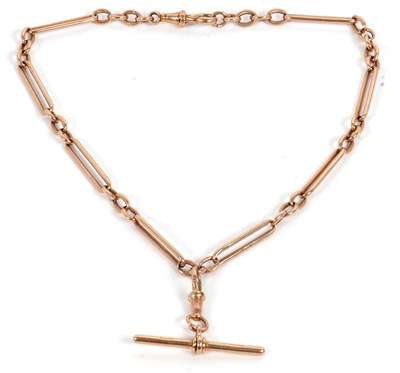 Lot 141 - A 9ct double Albert watch chain, with trombone...