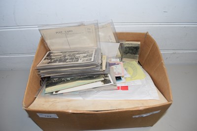 Lot 123 - BOX VARIOUS POSTCARDS, STAMPS AND OTHER ITEMS