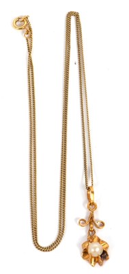 Lot 133 - A cultured pearl pendant and chain, the claw...