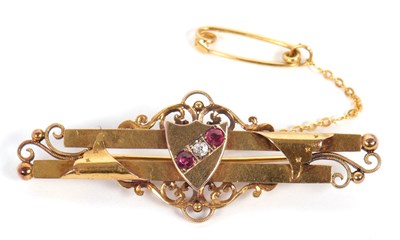 Lot 86 - A Victorian 15ct ruby and diamond brooch, set...