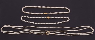 Lot 223 - Three cultured pearl necklaces: to include one...