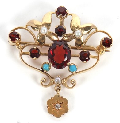 Lot 60 - A 9ct garnet, turquoise and pearl...