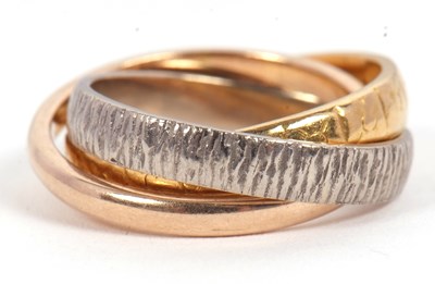 Lot 54 - A 9ct trilogy ring, the three interlocking...