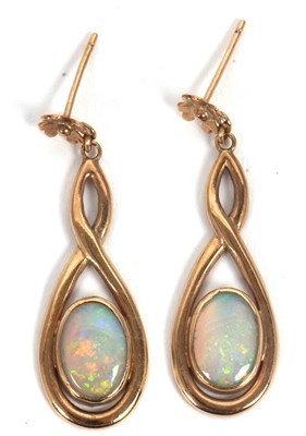 Lot 95 - A pair of 9ct opal earrings, the oval opal...