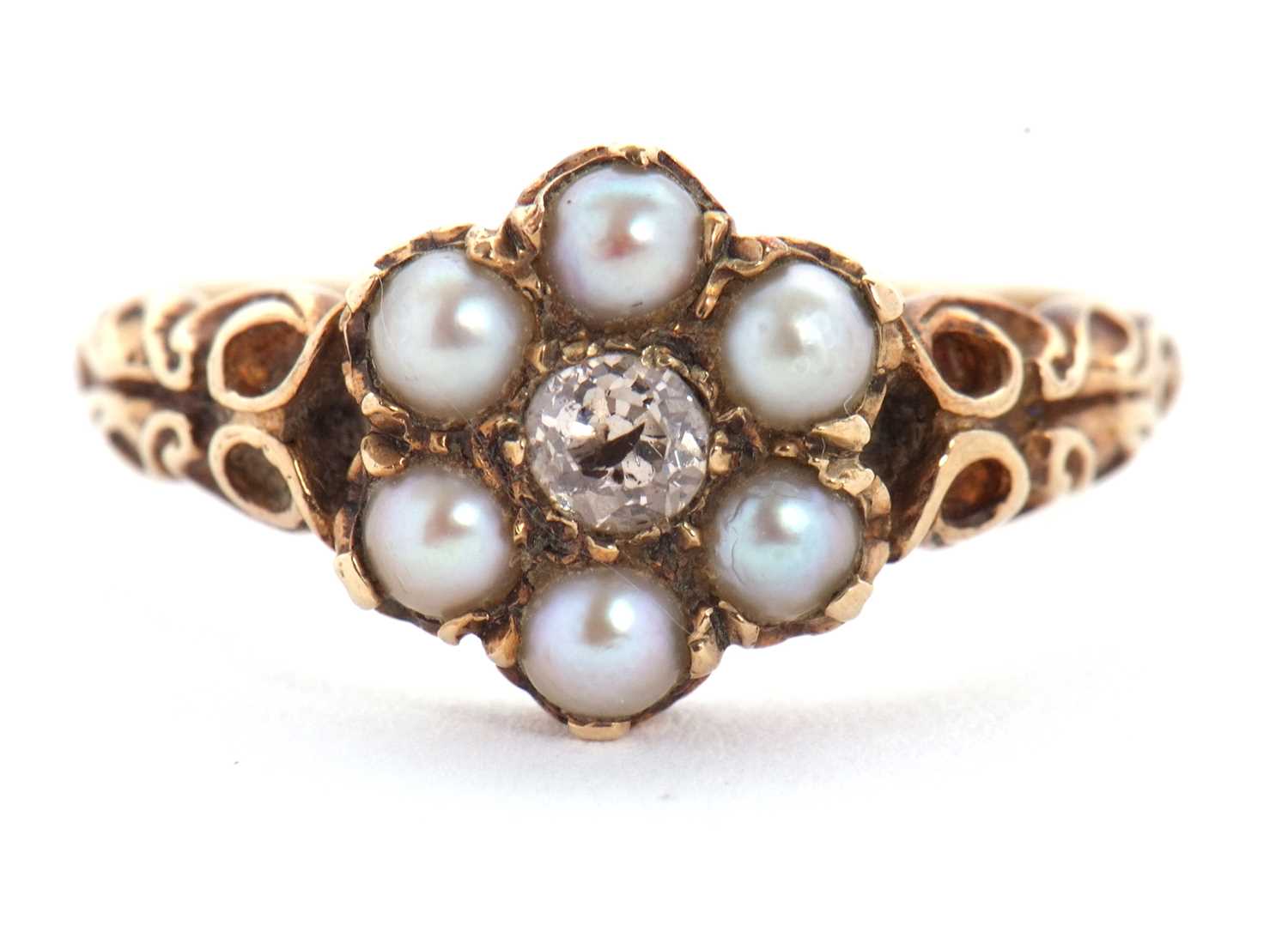Lot 42 - A 9ct split pearl and diamond ring, the...