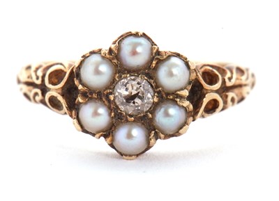 Lot 42 - A 9ct split pearl and diamond ring, the...