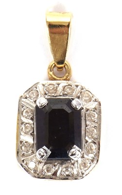 Lot 93 - An 18ct sapphire and white stone pendant, the...