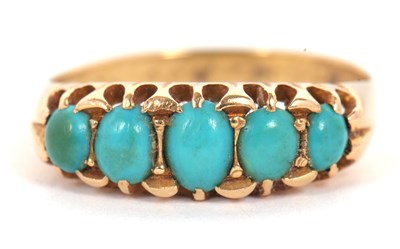 Lot 58 - A turquoise ring, the five graduated oval...