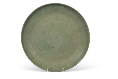 Lot 153 - Asian green glazed pottery dish, indistinctly...
