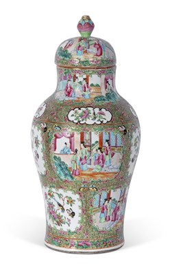 Lot 157 - Cantonese porcelain vase and cover, the green...