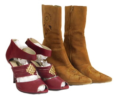 Lot 96 - A pair of Roland Cartier tan suede boots, size...