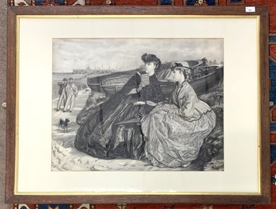 Lot 161 - Edwardian School, Two ladies sit on a coastal...