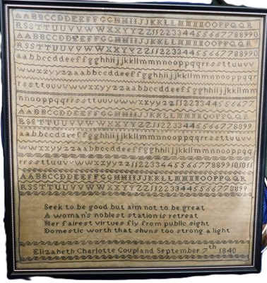 Lot 132 - A mid 19th century sampler, with rows of...