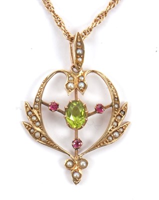 Lot 102 - An Edwardian 9ct pendant, set with a central...