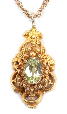 Lot 109 - A chrysoberyl pendant and chain, the oval pale...