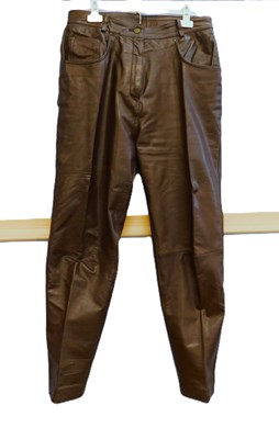 Lot 54 - A pair of brown leather trousers, size 18