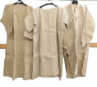 Lot 1 - Three French linen farmers smocks, probably...