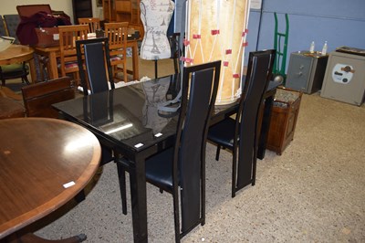 Lot 381 - MODERN BLACK GLASS TOPPED EXTENDING DINING...