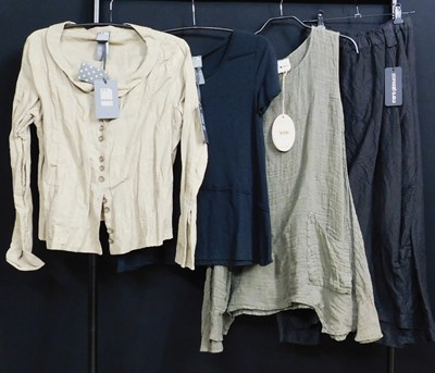 Lot 38 - A green linen sleeveless tunic with pockets by...
