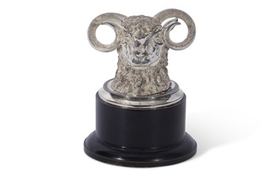 Lot 299 - Silver plated ram's head inkwell, the modelled...