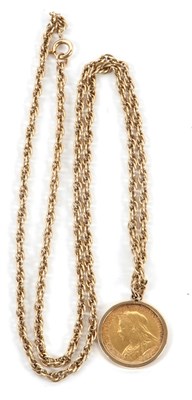 Lot 182 - A half sovereign necklace, the 1898 half...