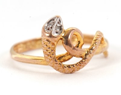 Lot 3 - A 9ct snake ring, with curled snake with a...