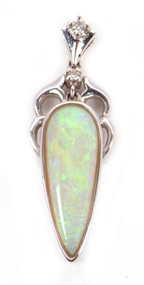 Lot 108 - An opal and diamond pendant, the collet...