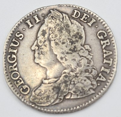 Lot 162 - George II, silver half crown, 1743, edge...