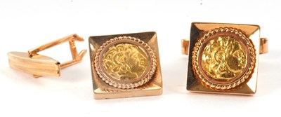 Lot 214 - A pair of gold cufflinks, 15mm square, stamped...