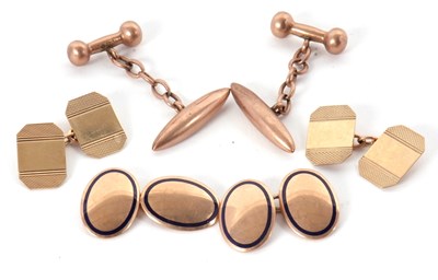 Lot 166 - Three pairs of gold cufflinks: to include a...