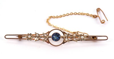 Lot 120 - A sapphire and seed pearl bar brooch, the...
