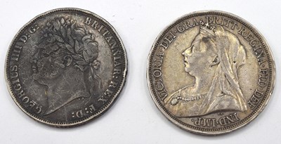 Lot 169 - VR 1893 silver crown together with William IV...