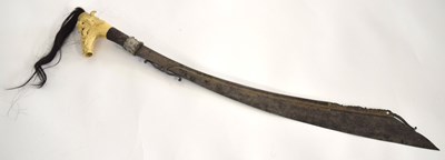 Lot 60 - Borneo Dayak Mandau sword with bone carved...
