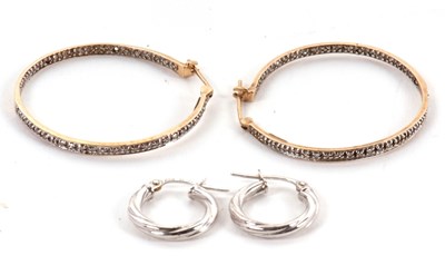 Lot 172 - Two pairs of 9ct earhoops: to include a pair...