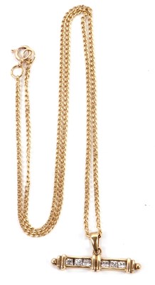 Lot 149 - A 9ct T-bar pendant necklace, the T-Bar set...
