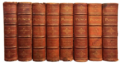 Lot 204 - PUNCH: 8 red half calf and green boarded...