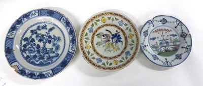 Lot 271 - Group of three Delft plates with various...