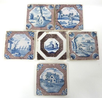 Lot 278 - Quantity of six Delft 18th Century tiles, all...